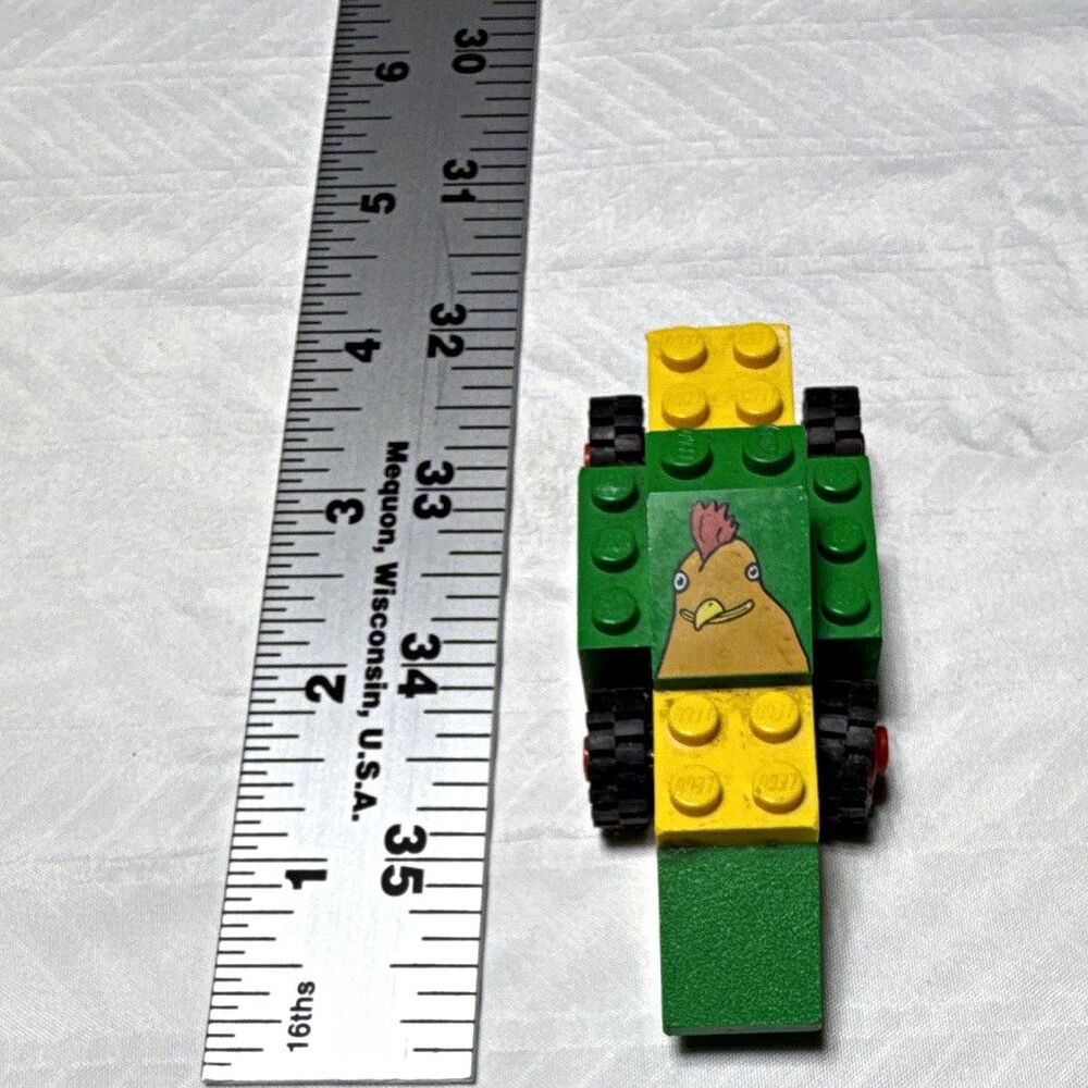 LEGO Green & Yellow Vehicle Build w/ Wheels, Printed Piece, Black & Red